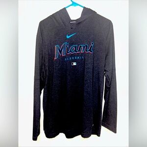 MIAMI MARLINS MLB BLACK W/ BLUE&RED LONG SLEEVE HOODED NIKE DRI-FIT SHIRT LARGE!